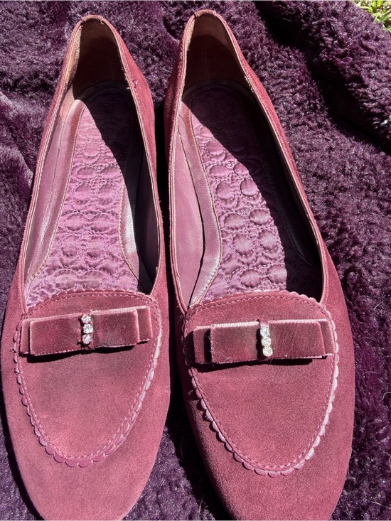 Coach Shoes - Coach Plum Suede Bow Loafers with Crystal Detail
